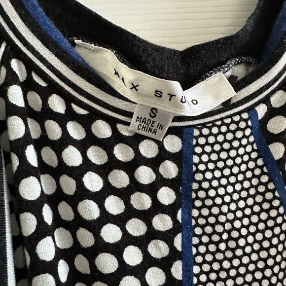 Max Studio Black and White Polka Dot Top with Blue Accents - Picture 3 of 3